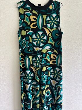 Sleeveless Floral-Print Midi Dress in Teal & Black